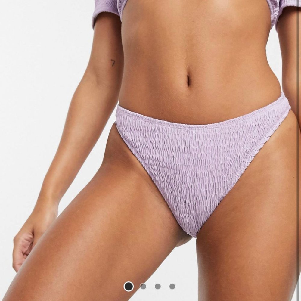 High-leg lilac crinkle bikini bottoms